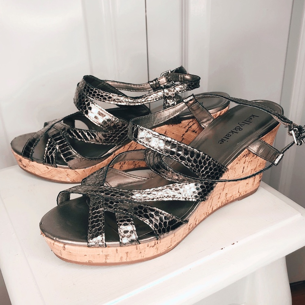 Silver Snakeskin Wedge Sandal 8
